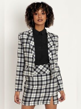 BlackMilk Tartan Magpie Cropped Blazer & Skirt Set